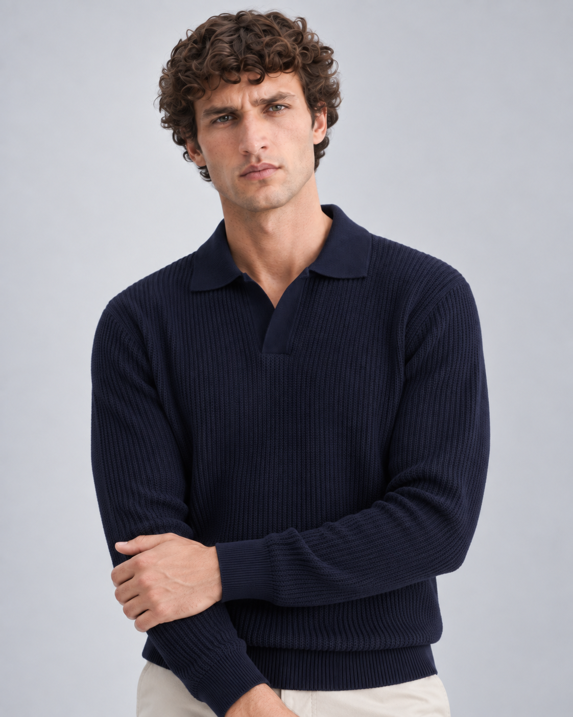 Fitilli Polo Yaka Triko Kazak – lacivert